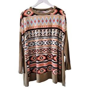 Doe & Rae Multicolored Oversized Aztec Pattern Crewneck Long Sleeve Sweater -M